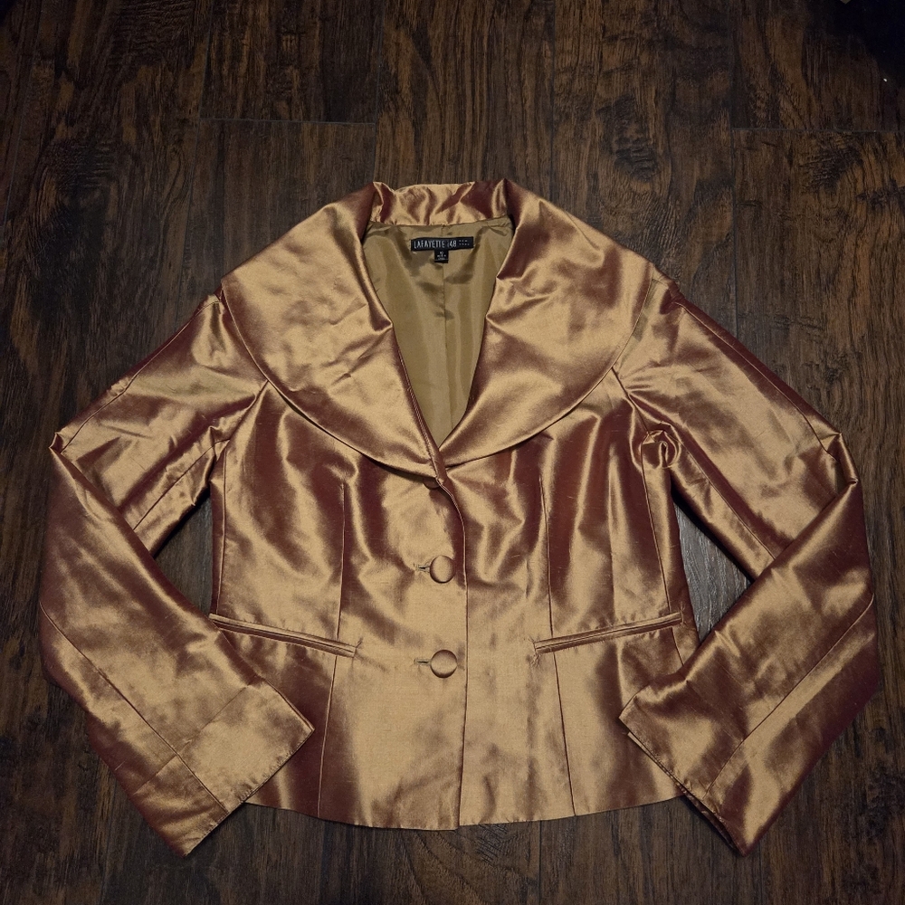 Gold Silk Taffeta Dress and Jacket Set Size 10 - Picture 5 of 8